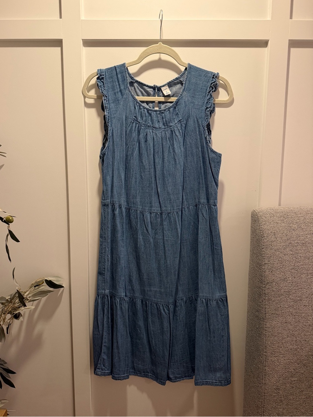Old Navy Blue Denim Tiered Sleeveless Dress